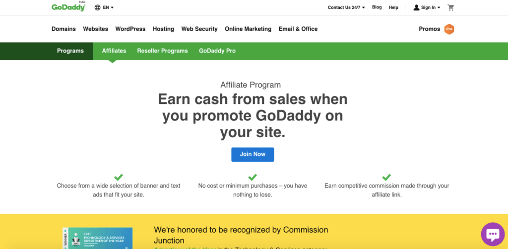 Godaddy - Best Affiliate Networks and Programs in India 2020