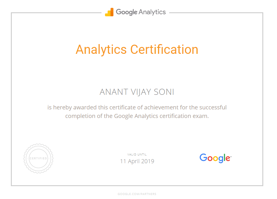 Anant Vijay Soni - Google Analytics Certification