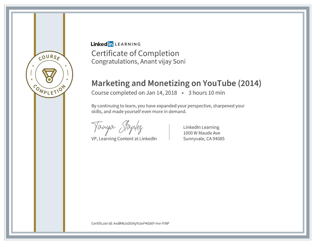 Marketing and Monetizing on YouTube - LinkedIn Certificate