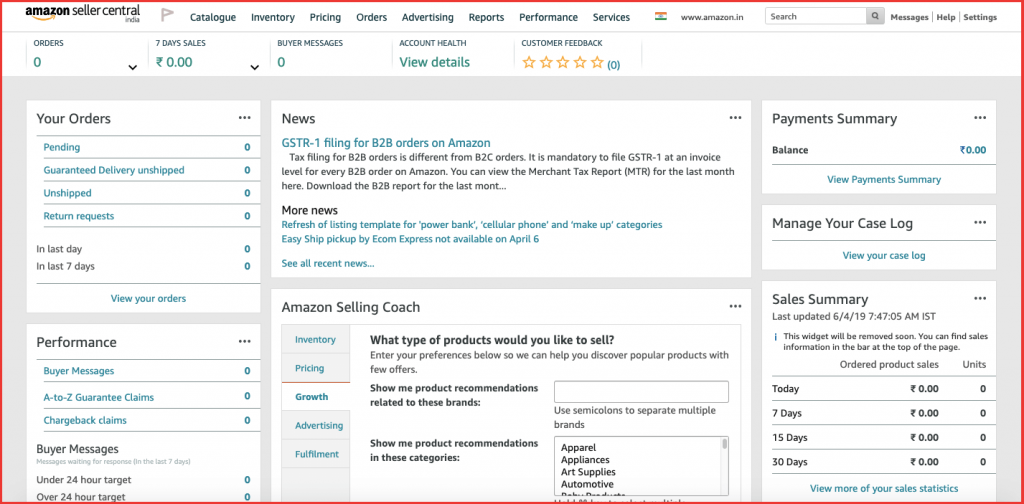 Seller Central Account Dashboard - Sell on Amazon