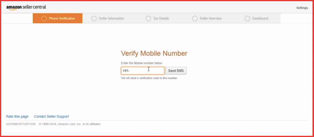 Verify the phone number through OTP - Sell on Amazon fba