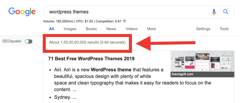 Google search for the term “WordPress themes”