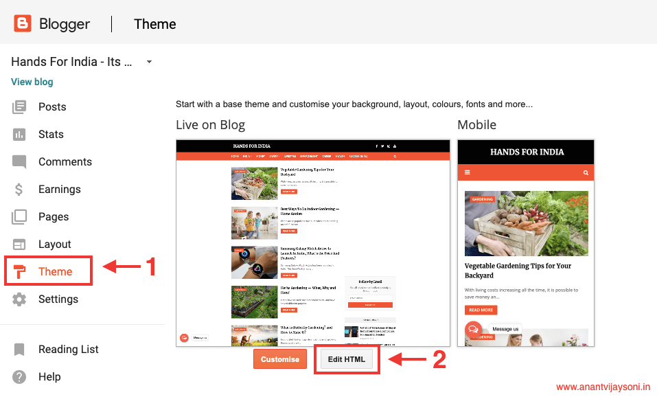 Login to your Blogger blog and click on Theme > Edit HTML - Table of content for Blogger and Blogspot