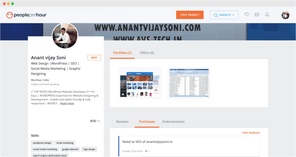 PeoplePerHour - Anant Vijay Soni Profile