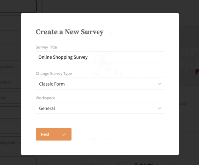Enter Survey Name and type details - SurveySparrow