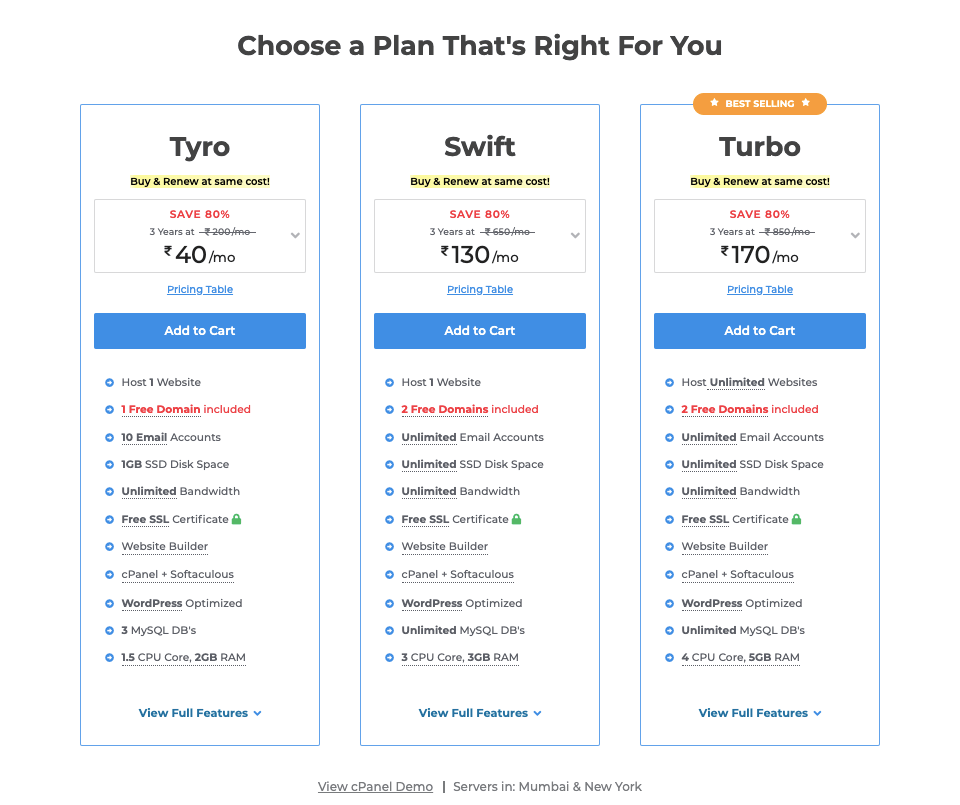 Milesweb Web Hosting Plans