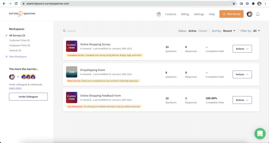 SurveySparrow Dashboard