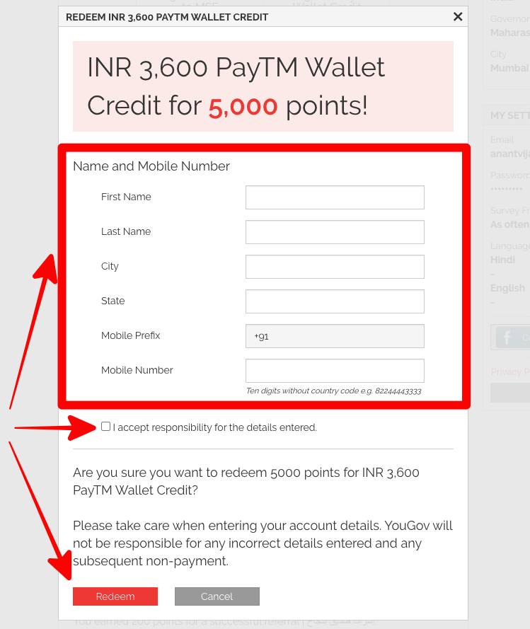 Redeem Your Points from YouGov India Dashboard