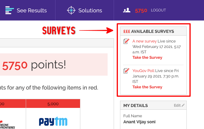 Surveys in YouGov India Dashboard