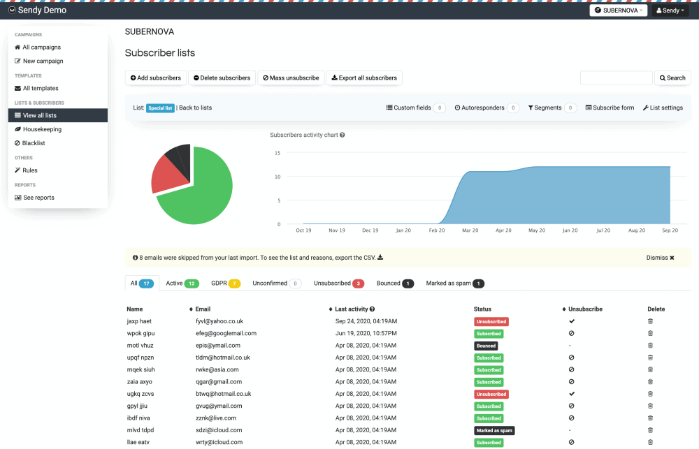 Manage lists and subscribers