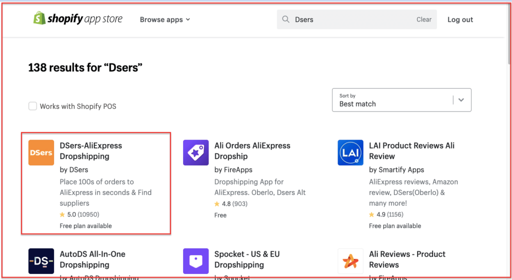 DSers App Search with other Shopify Dropshipping Apps