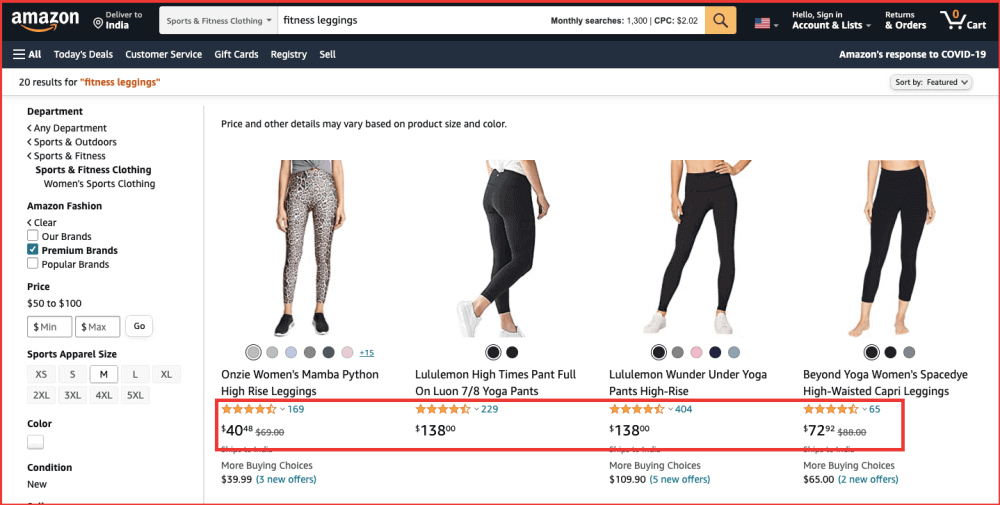 Dropshipping fitness leggings search Amazon