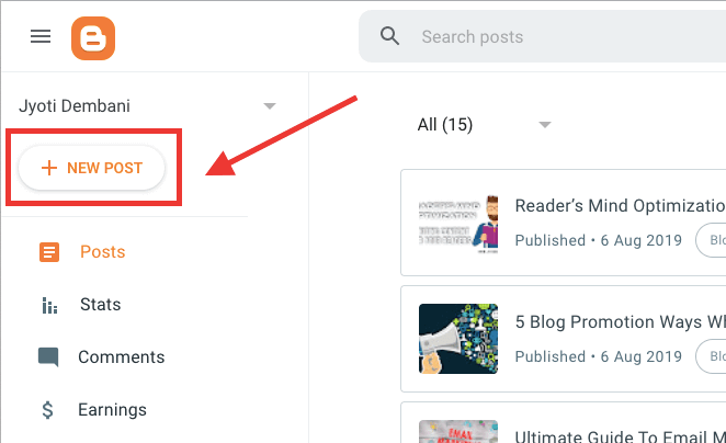 New blog posting button in blogger