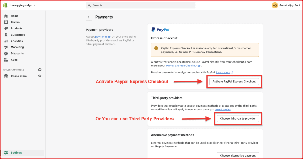 Paypal Express Checkout setup on Shopify