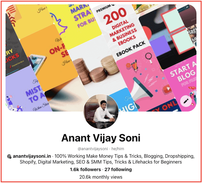 Pinterest Business Account of Anant Vijay Soni - Pinterest Marketing for Business