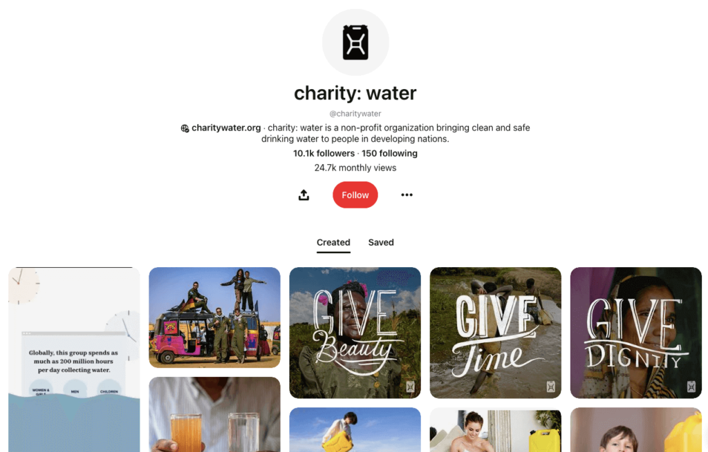 Charity: water profile on Pinterest | Drive Traffic from Pinterest
