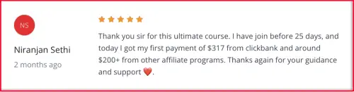 Niranjan Sethi - Advanced Affiliate Marketing Student Review