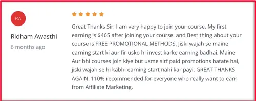 Ridham Awasthi - Advanced Affiliate Marketing Course Student Review