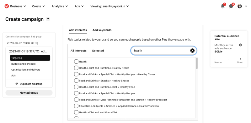 how to find keywords on Pinterest in Pinterest Ads 